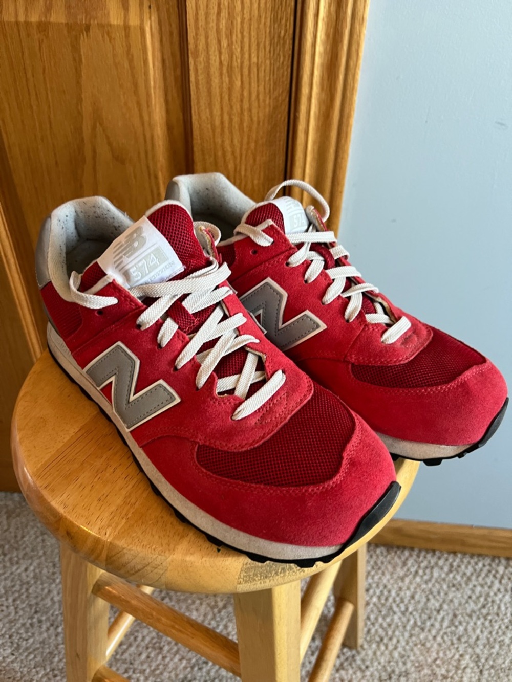 New Balance Red and Gray Men's 574 Retro Sneakers size 10 2E